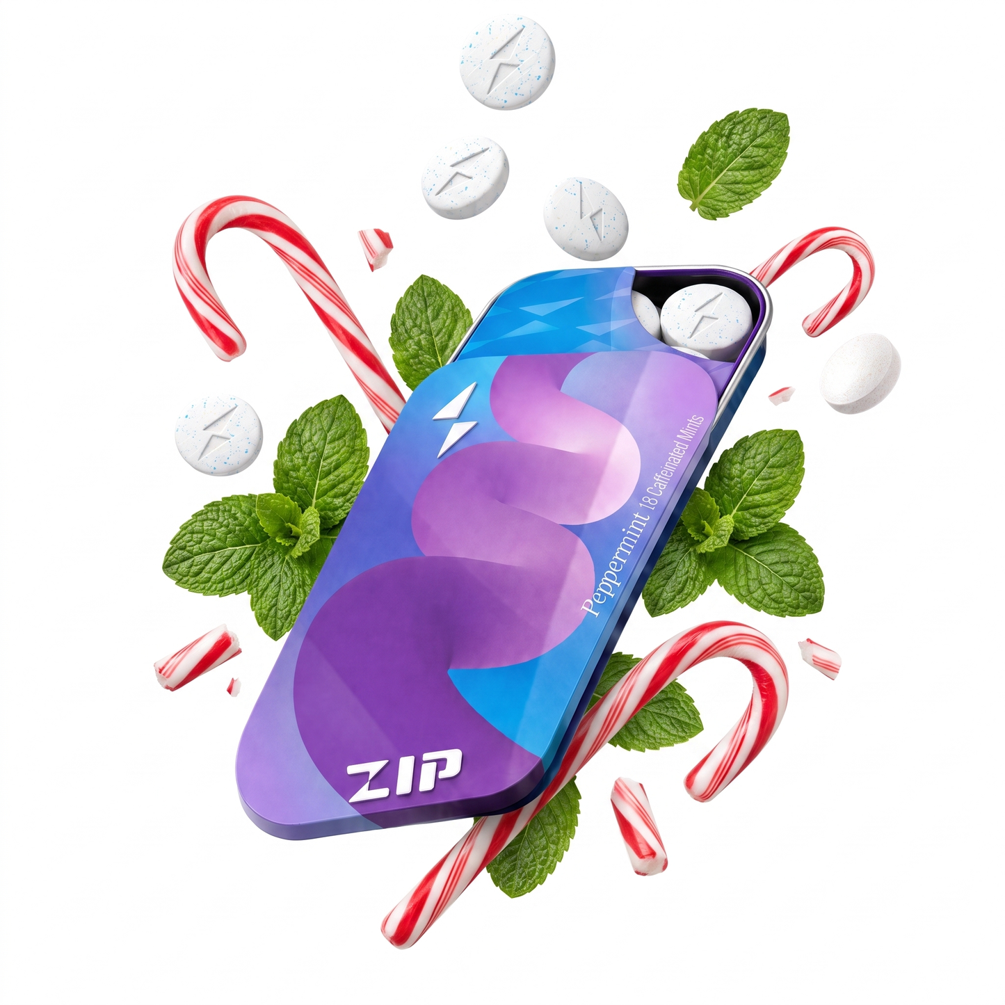 Zip Mints Peppermint 5-Tin Pack (90 Caffeinated Mints)
