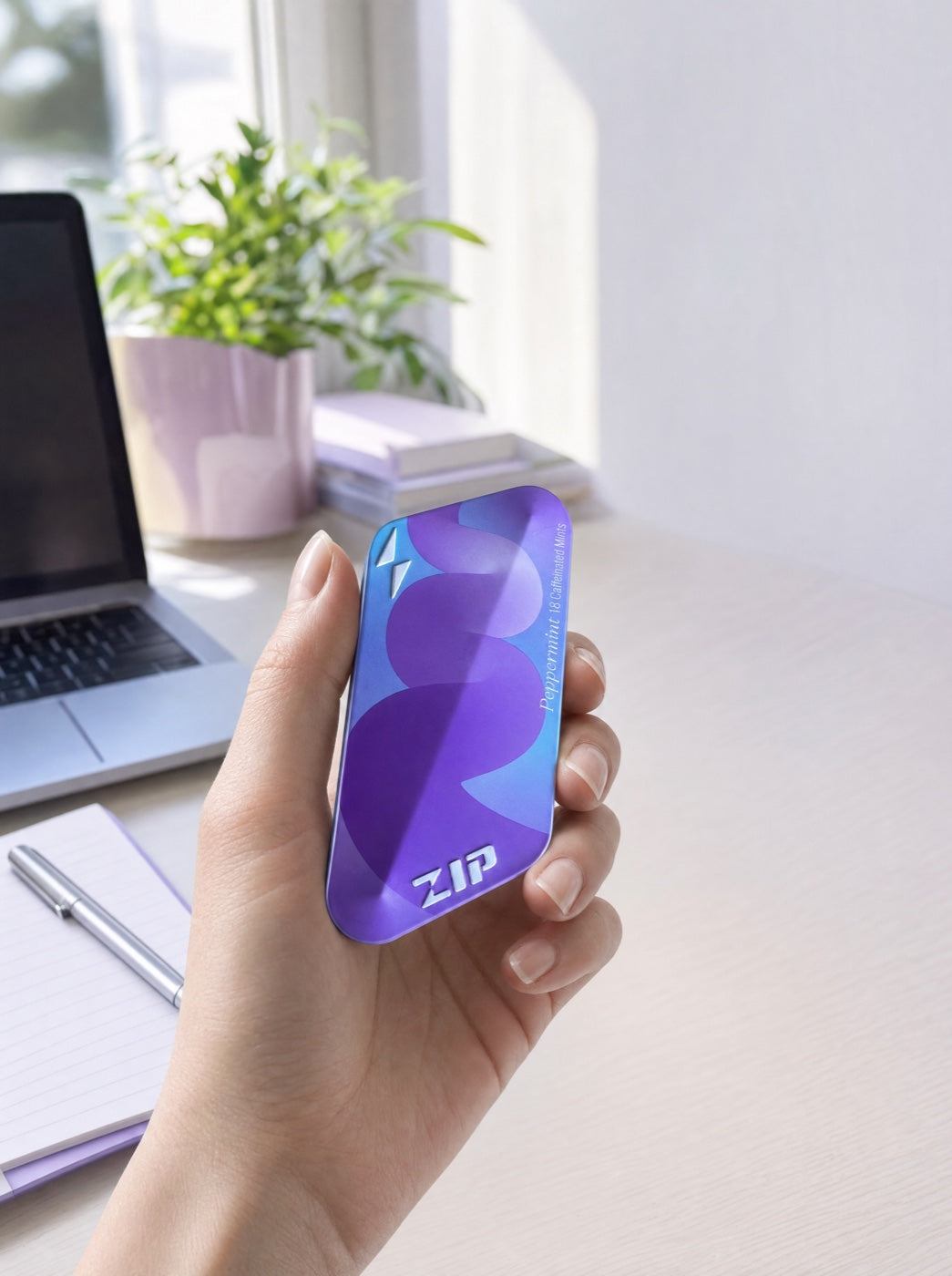Zip Mints Peppermint tin, slide open with mints